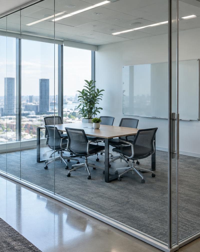 Switchable privacy glass in a modern office